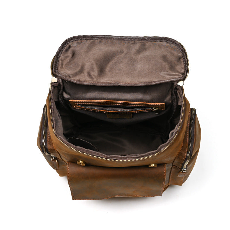 Crazy Horse Leather Men's Leather Backpack First Layer Cowhide