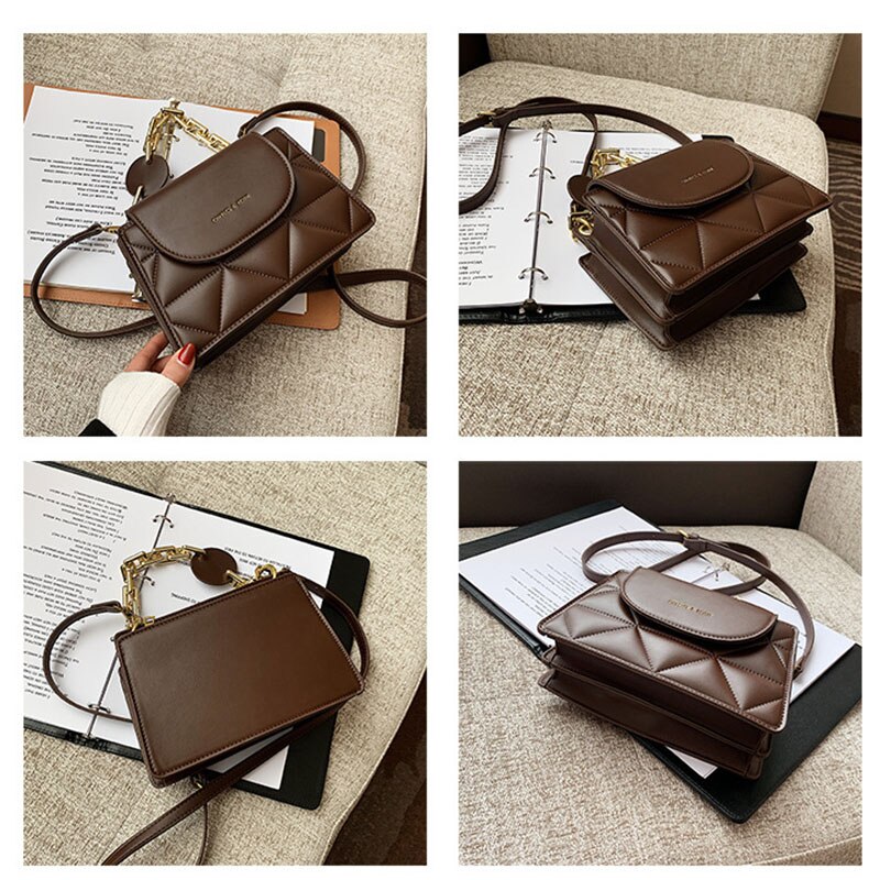 Women's Portable Small Square Bag Chain With Lattice Pattern