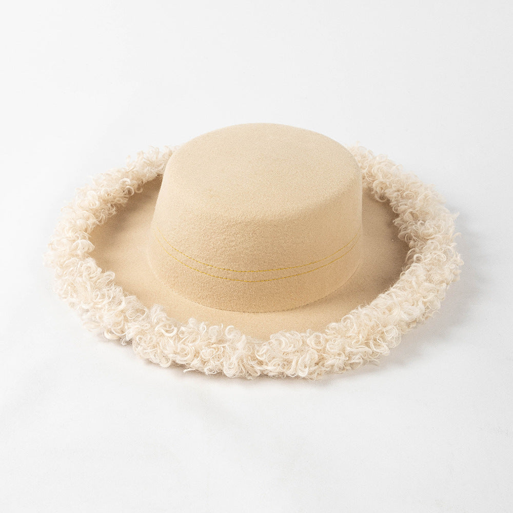 Efterår Vinter Mode Fritid Cirkel Krøllet Kant Flad Top Uld Tophat