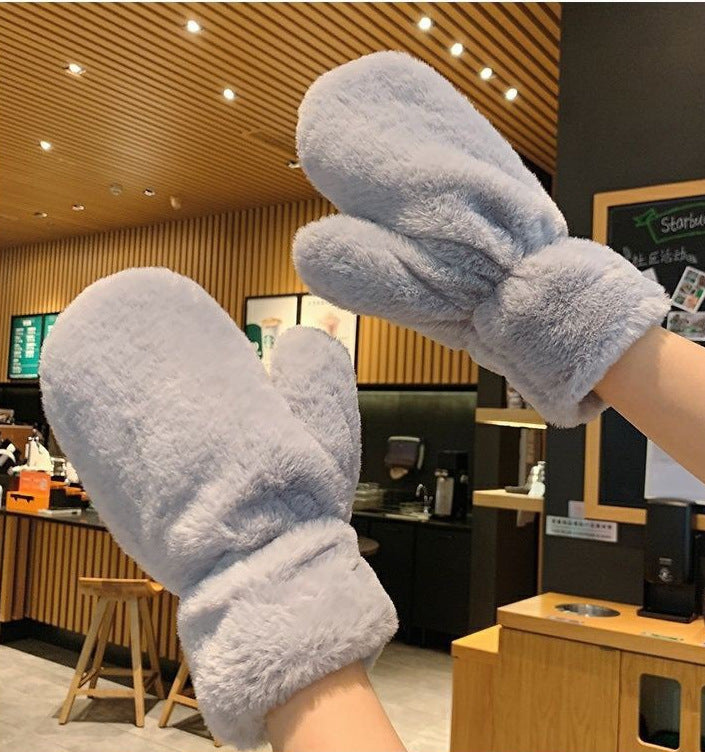 Plush Thickened Warm Plush Gloves Finger Cute Simple White Gloves