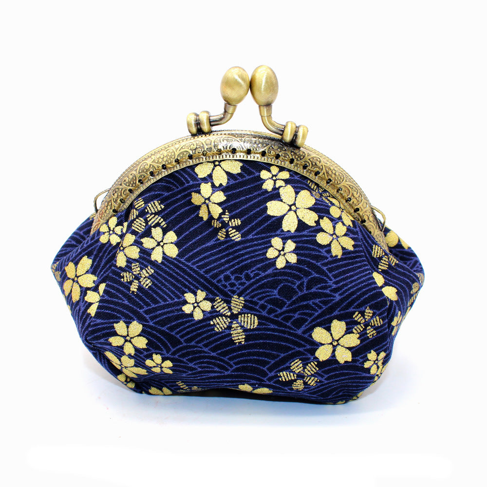 Japanese printing handmade gold bag fabric coin purse