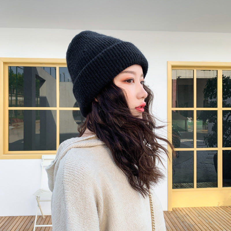 Rabbit fur thick warm woolen hat and scarf set