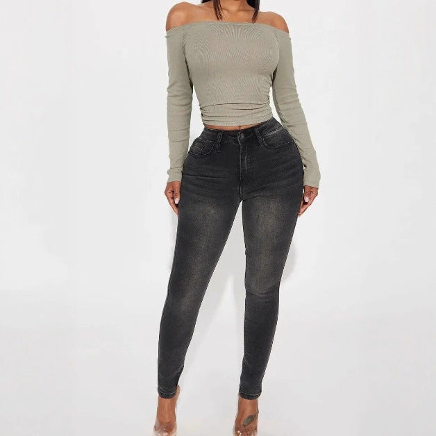 New Retro Black Straight-leg High-waist Jeans