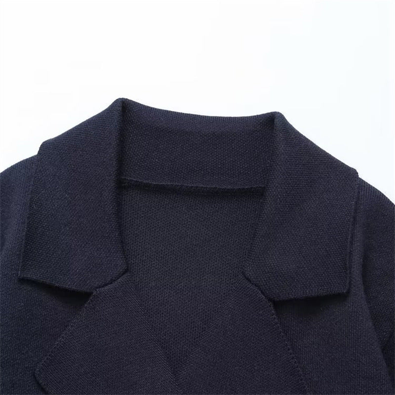 Women's Lapel Double Breasted Knitted Short Coat