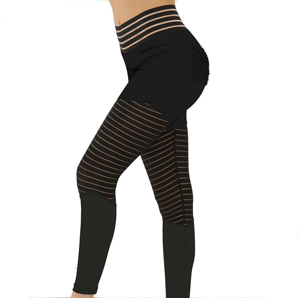 Lace Stitching Printed Peach Hip Pocket Yoga Pants