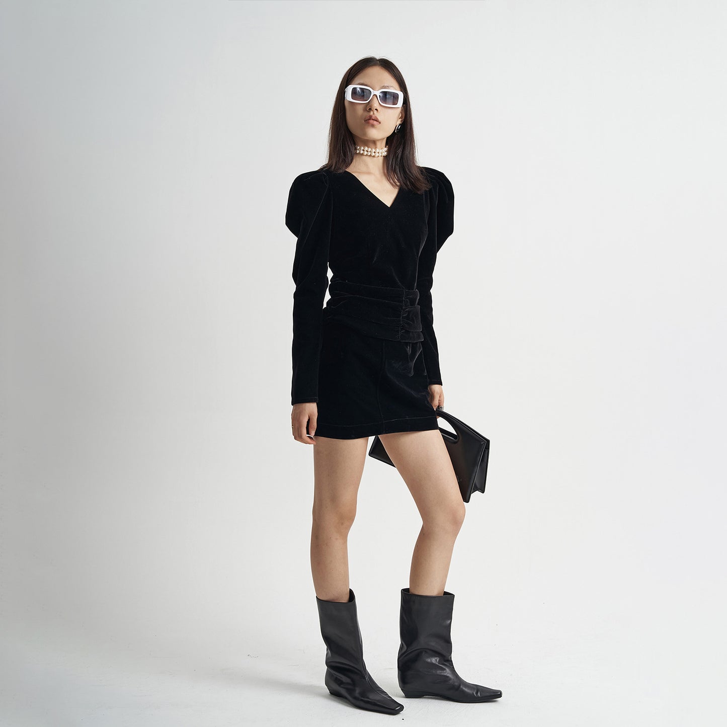 Embroidered Lace Stitching Black Slim Skirt