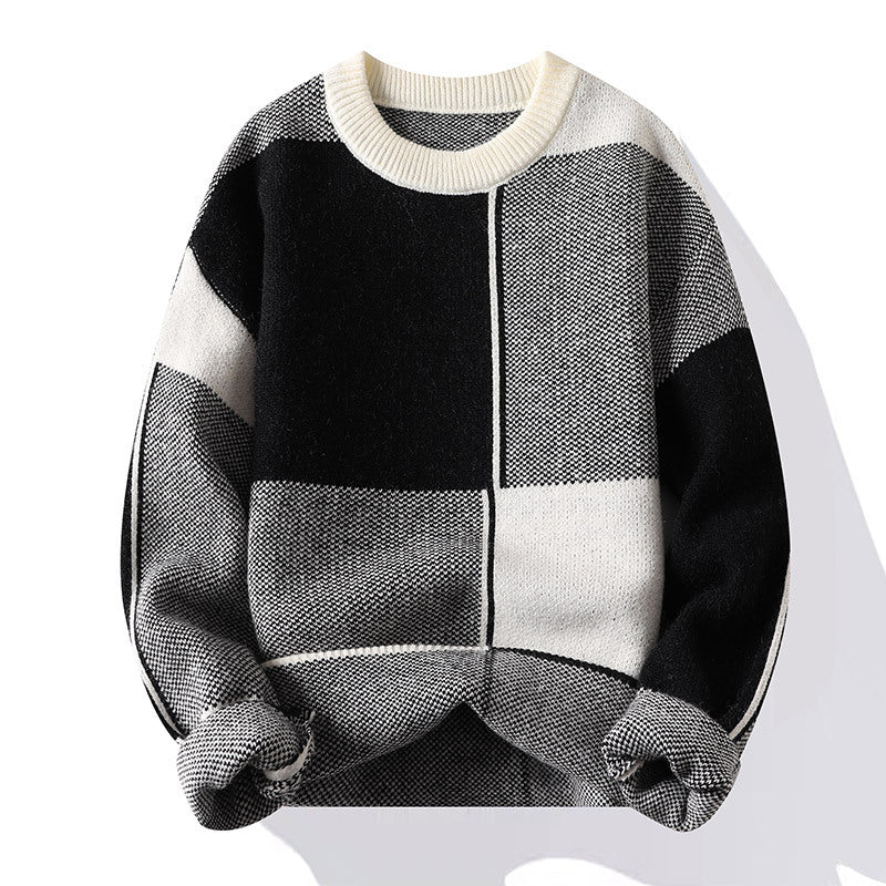 New Round Neck Thickened Sweater Men's Knitting Geometric Long Sleeve