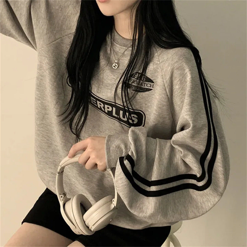 Sort doven chic koreansk stil striktrøje med rund hals