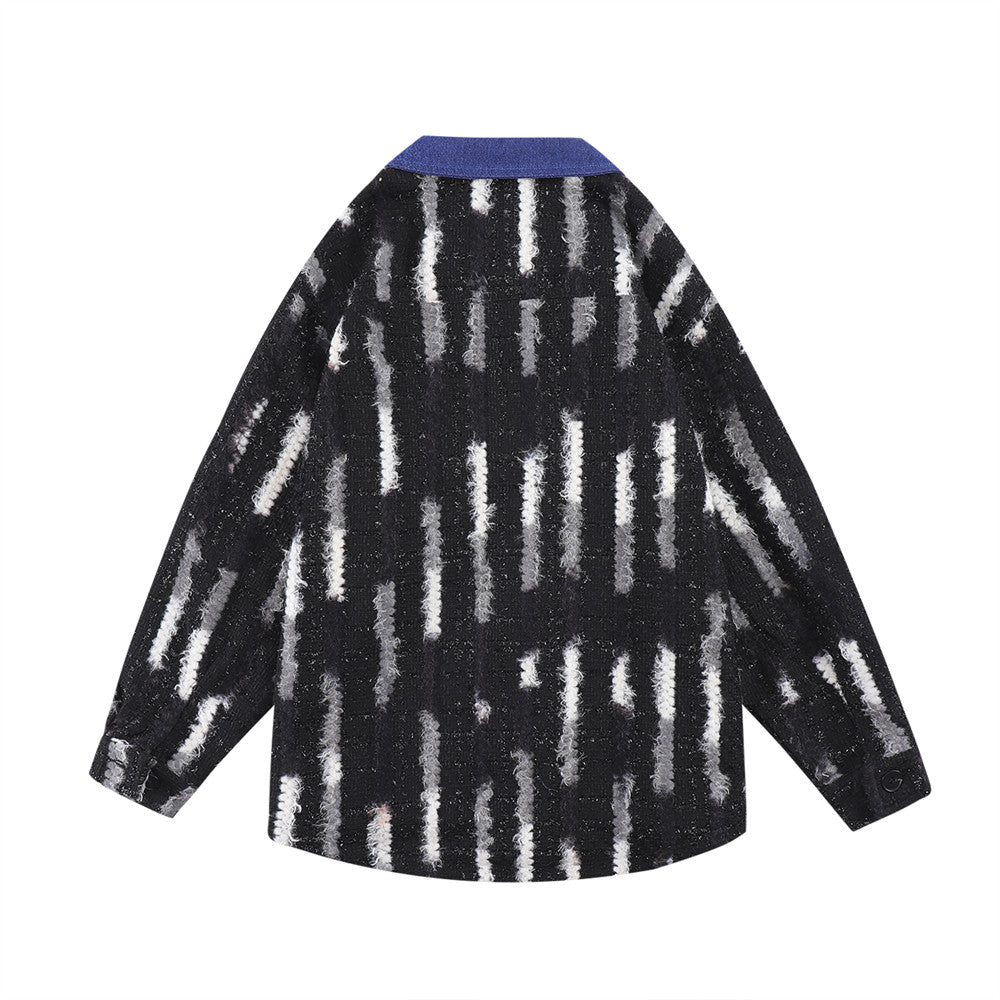 Loose Design Niche Patch Pocket Lapel Colorblock Jacket