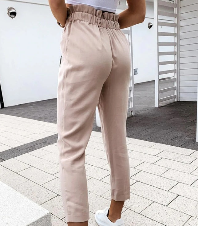 Ladies casual high waist pleated pants