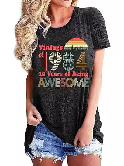 Vintage 1984 festtop til kvinder med bogstavprint