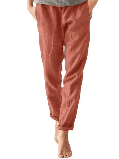 Women'sSolid Color Cotton And Linen Casual Trousers