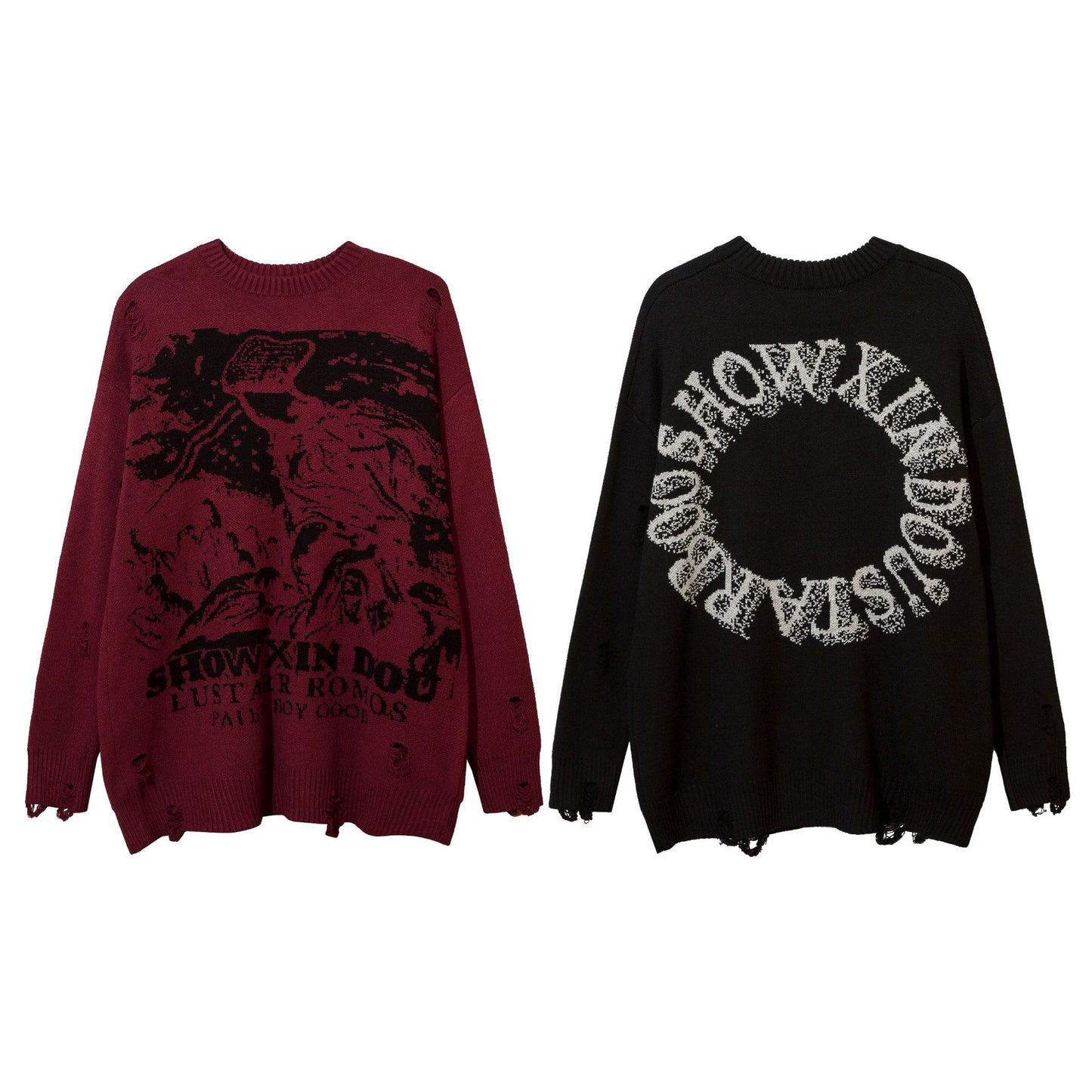 Lazy Style Interesting Design Sense Street Hip Hop Hiphop Couple Ripped Sweater