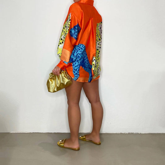 Spring And Summer Leopard Positioning Burning Button Shirt Dress