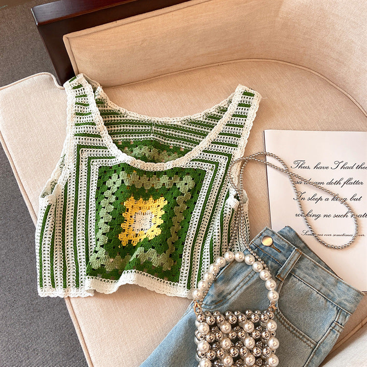 Hollow Knitted Short Inner Knitted Embroidery Sexy Small Sling Vest