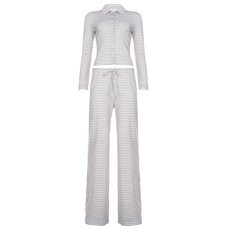Women's Two-Piece Set Notch-Neckline Long-Sleeve Top With Drawstring Pants