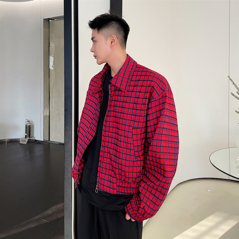 Korean Plaid Shoulder Pad Lapel Casual Coat