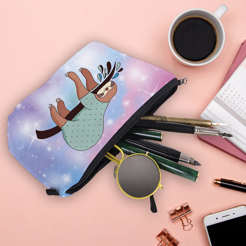 Digital Printing Waterproof Cosmetic Bag Glitter Sloth Pattern Clutch Bag Ladies Multifunctional Travel Storage Bag