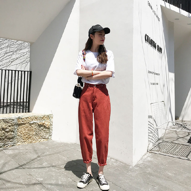 The new jeans female dad nine points turnip high waist harem pants were thin and versatile