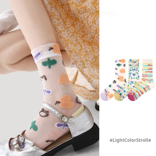 Breathable Thin Colorful Mesh Mid-calf Socks