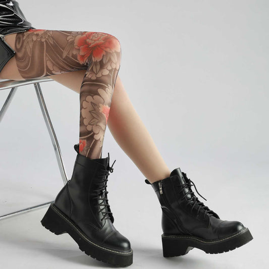Ladies New Tattoo Stockings Peony Kt Pattern