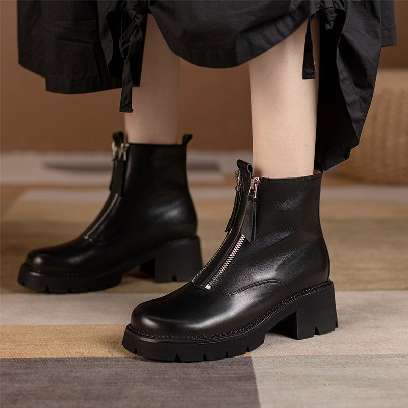 Inside And Outside Full Leather Niche Double Zipper Design Thick-soled Martin Boots