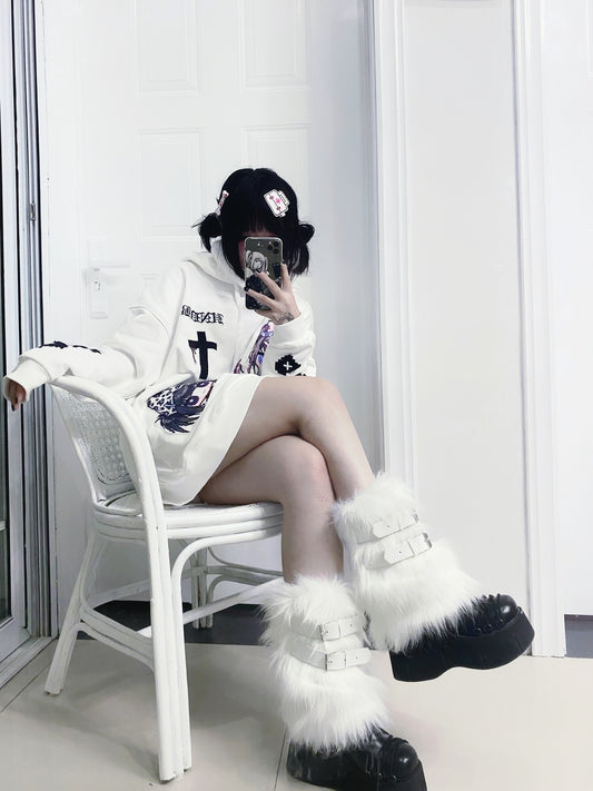Harajuku Millennium Punk Leather Buckle Plush Socks