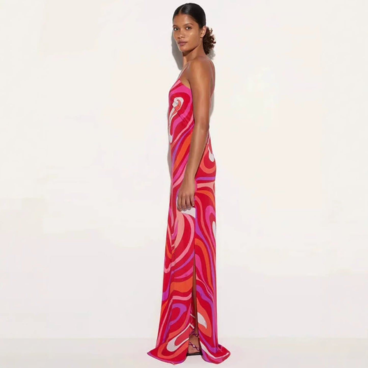Resort Maxi Dress With Bold Contrasting Artistic Print