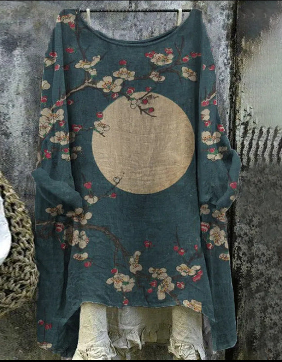 Womens Long-sleeve Casual Printed Pullover Top