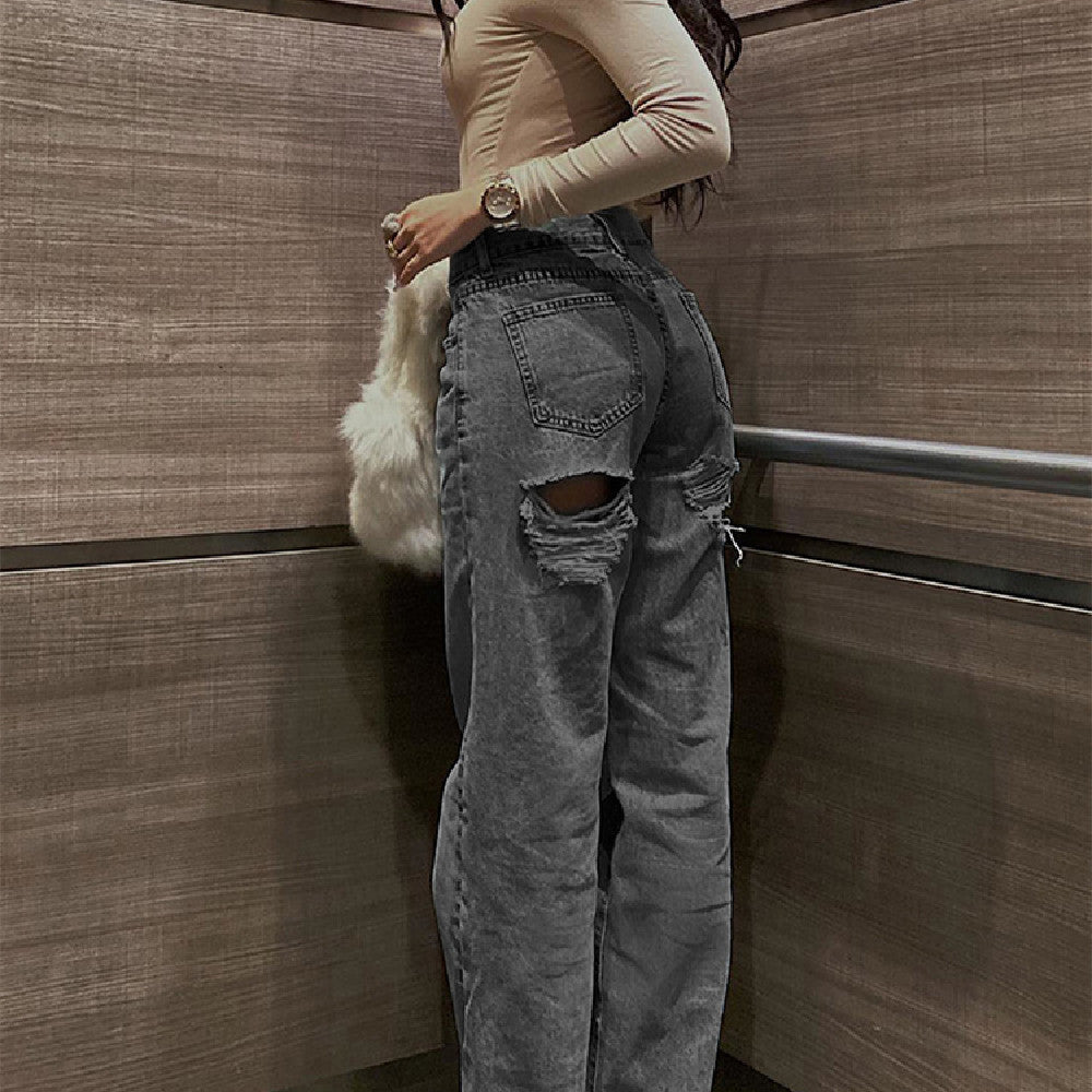 Women's High Waist Ripped Slim Fashion Jeans