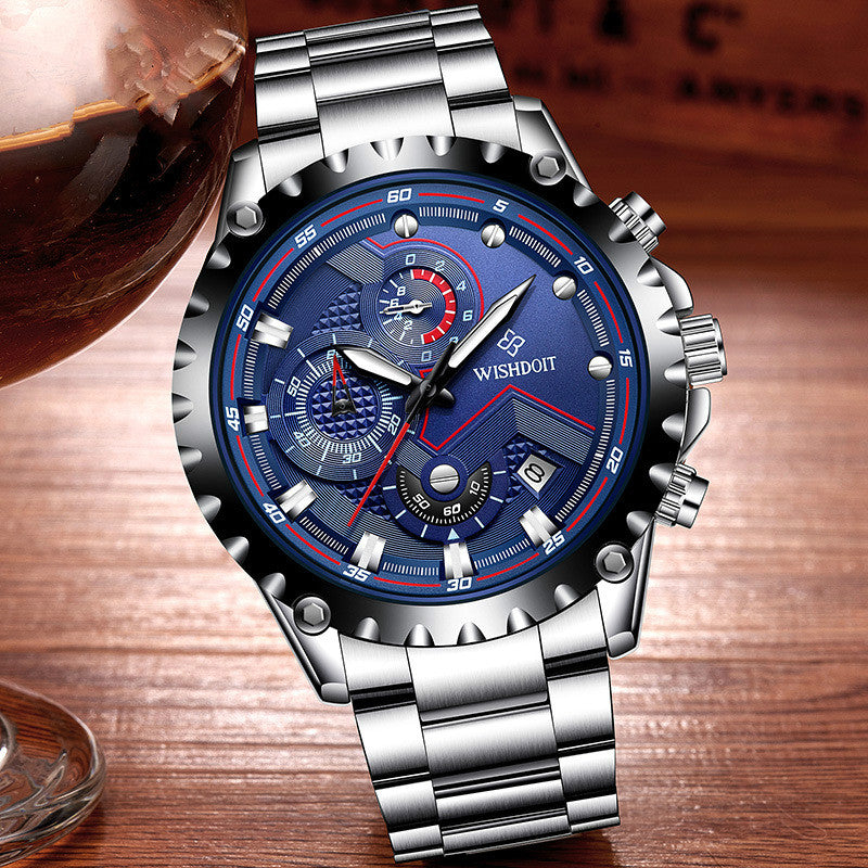 Men's quartz wrist watch with stainless steel belt