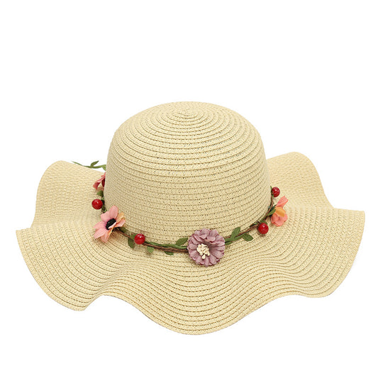 Women's Fashionable Simple Wave Sunshade Garland Big Brim Hat