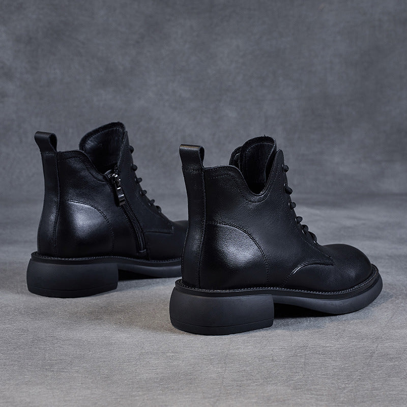 Women's V-mouth Lace-up Flat Leather Short Martin Boots