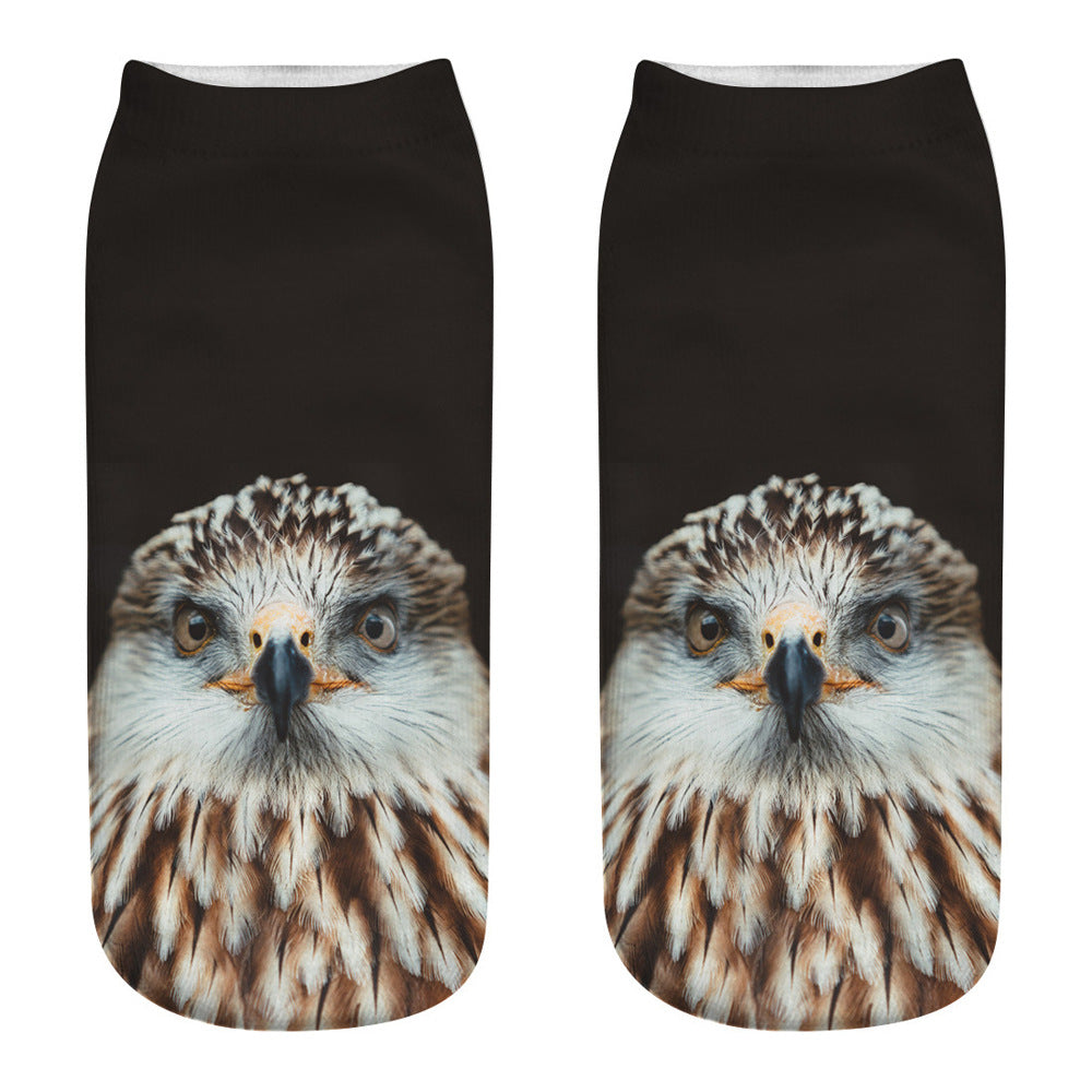 Printed Female Socks Owl Pattern Animal 3D Printed Short Socks