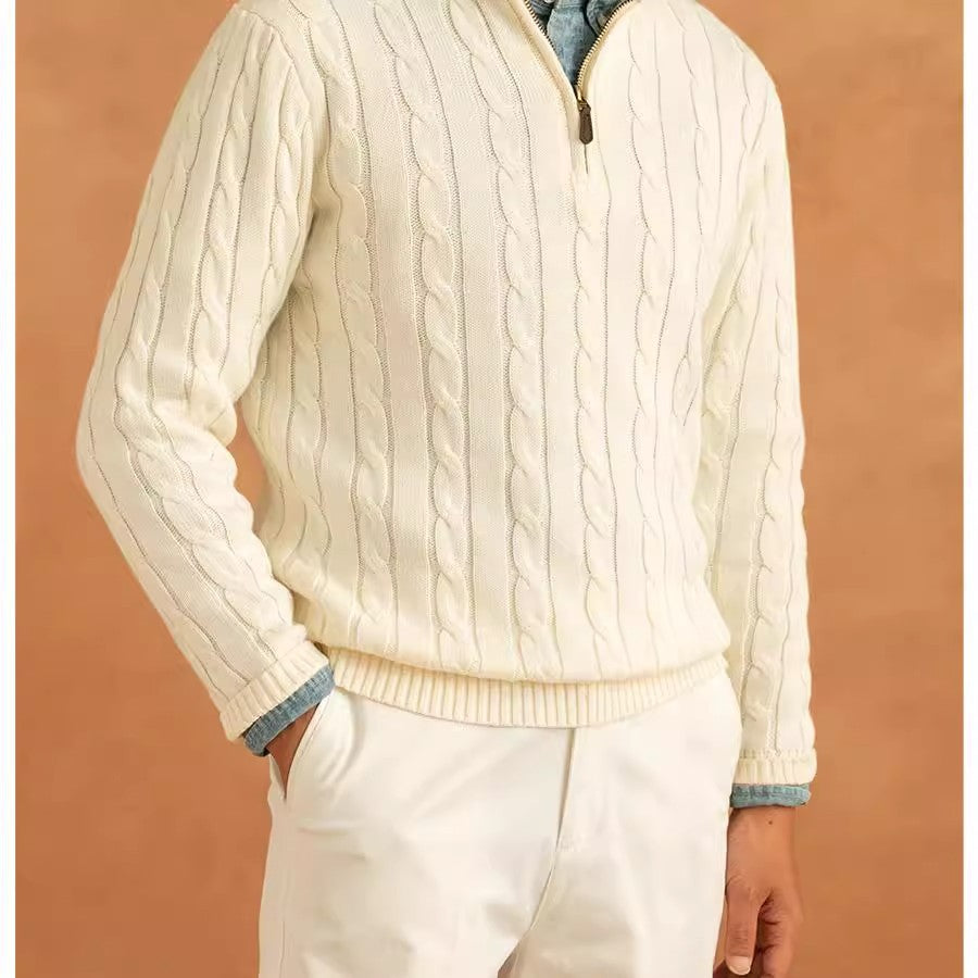 Langærmet Pullover Halv Lynlås Snoet Casual Ensfarvet Herresweater