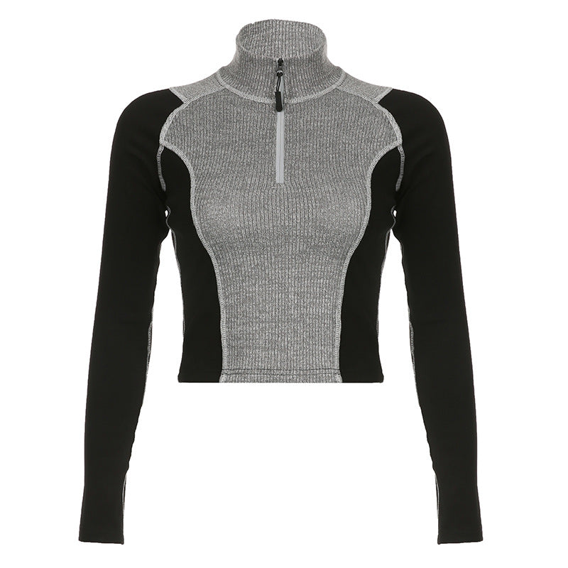 Raglanærmet tynd sweater med lynlås og opretstående krave
