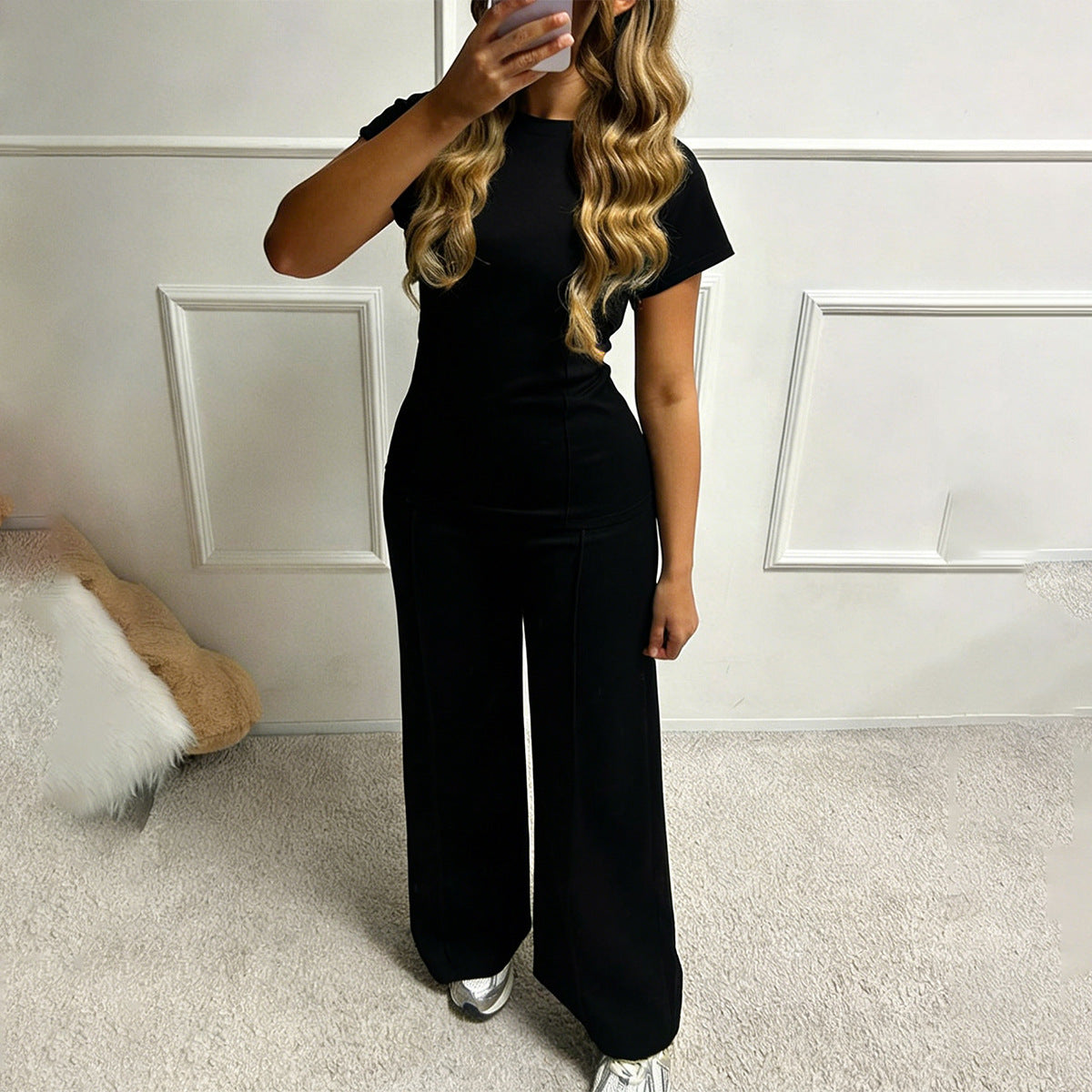 Womens Casual Two-Piece Set Short-Sleeve T-Shirt And Long Pants