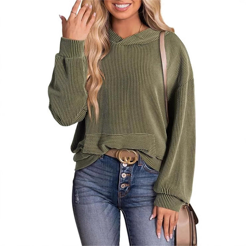 Europe And America Cross Border Women's Loose Twisted Bar Hooded Sweater