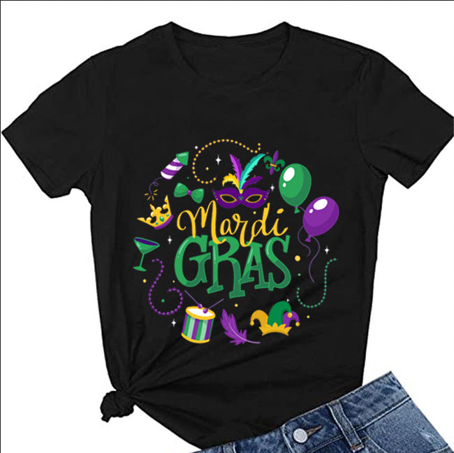 Carnival Sleep Cap Letter Print T-Shirt