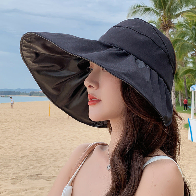 Women's Summer Large Brim Anti-ultraviolet Black Plastic Empty Top Sun Hat