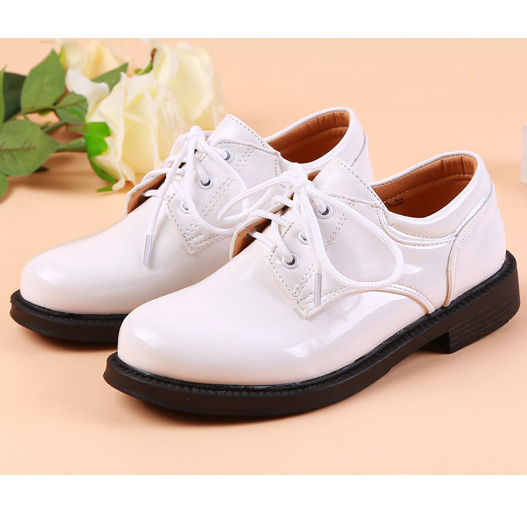 Children's Leather Shoes With Black And White British Student Shoes