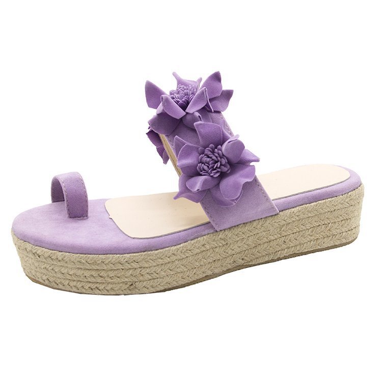 Korean style red women's sandals with straw trifle sole
