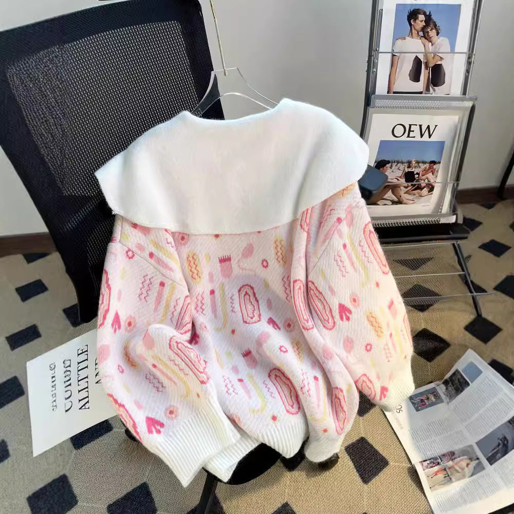 Three-dimensional Design Doll Collar Sweet Sweater Women