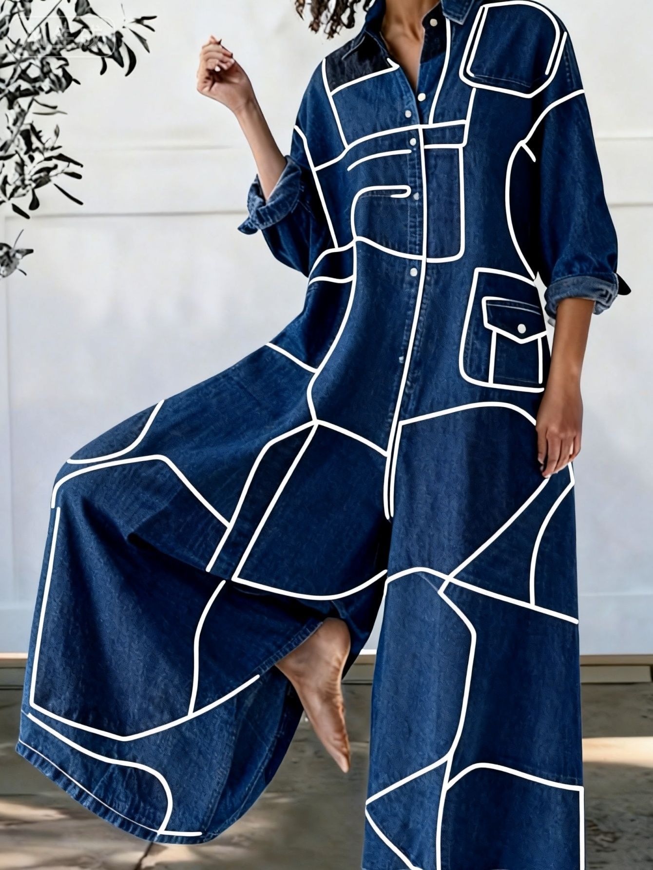 Casual Loose-fitting Comfortable Wide-leg Jumpsuit With Digital Print