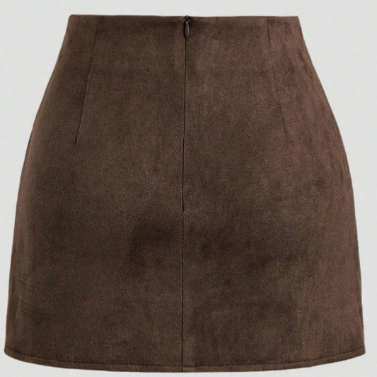 Solid-color Sheath Skirt With Pleats And An Asymmetrical Zipper For Women