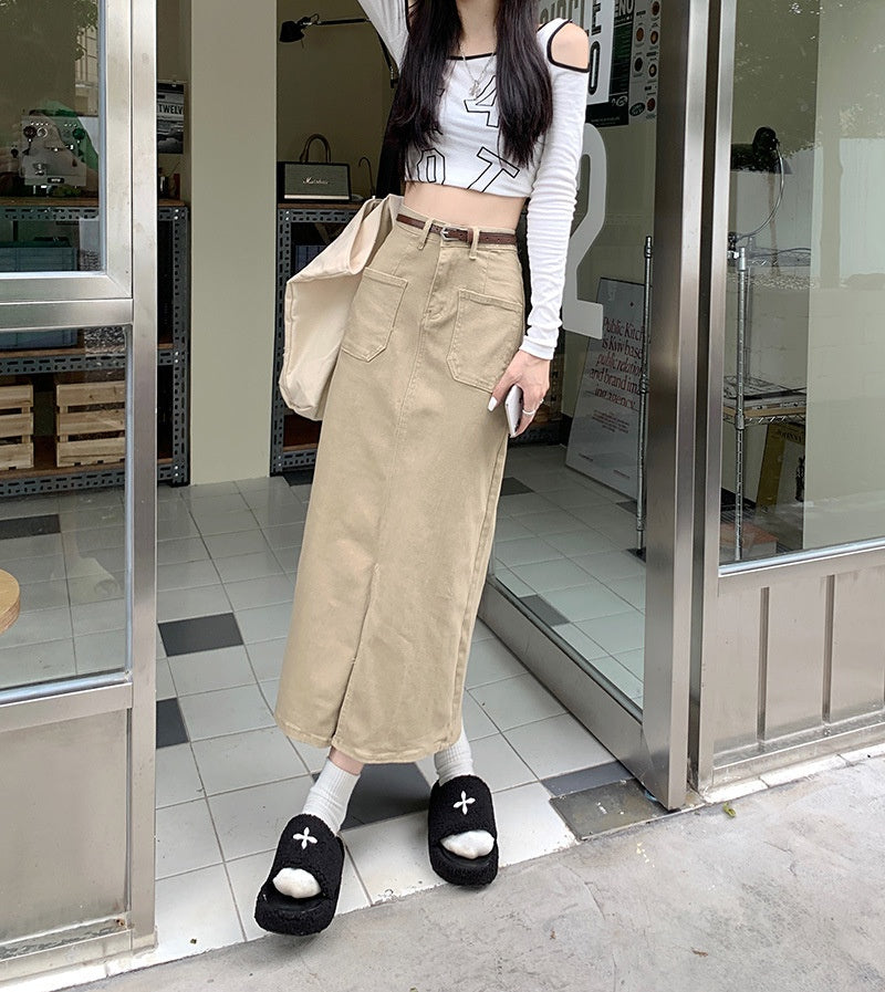 Retro Slit Workwear Skirt Temperament Straight A- Line