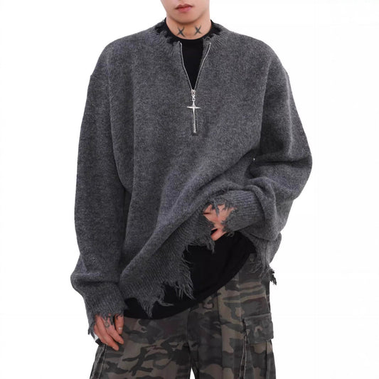 American-style Vintage Half-zip Sweater For Men