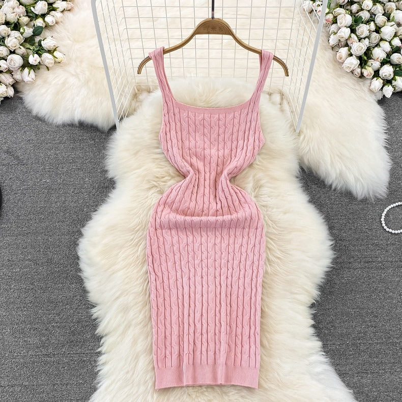 Versatile Cable-Knit Slip-Neck Sweater Body-Con Dress That Slims The