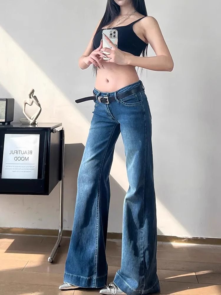 Womens American-style High-street Vintage Low-rise Bootcut Jeans