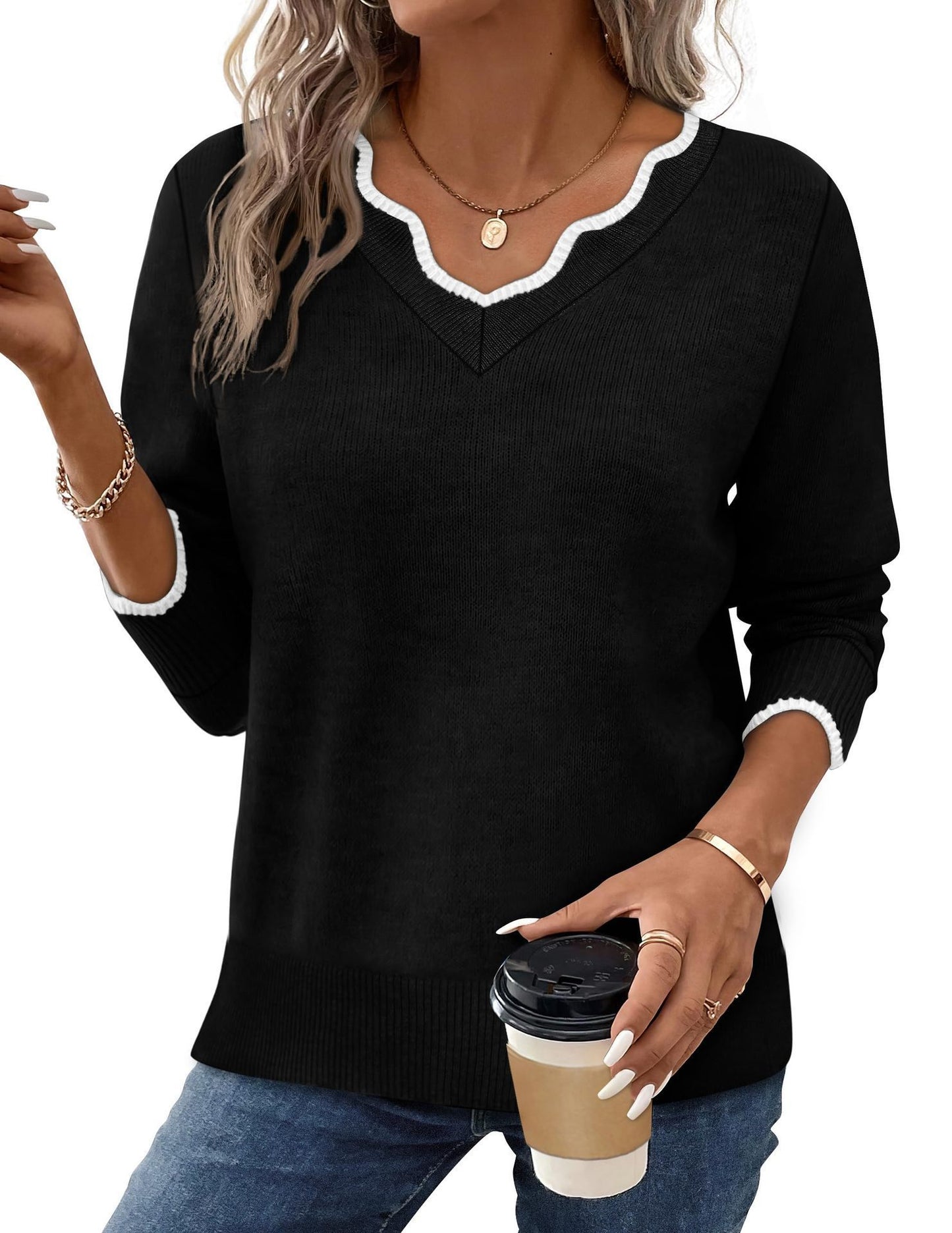 Womens Short-Sleeve Sweater Simple Elegant Solid-Color Knit Top